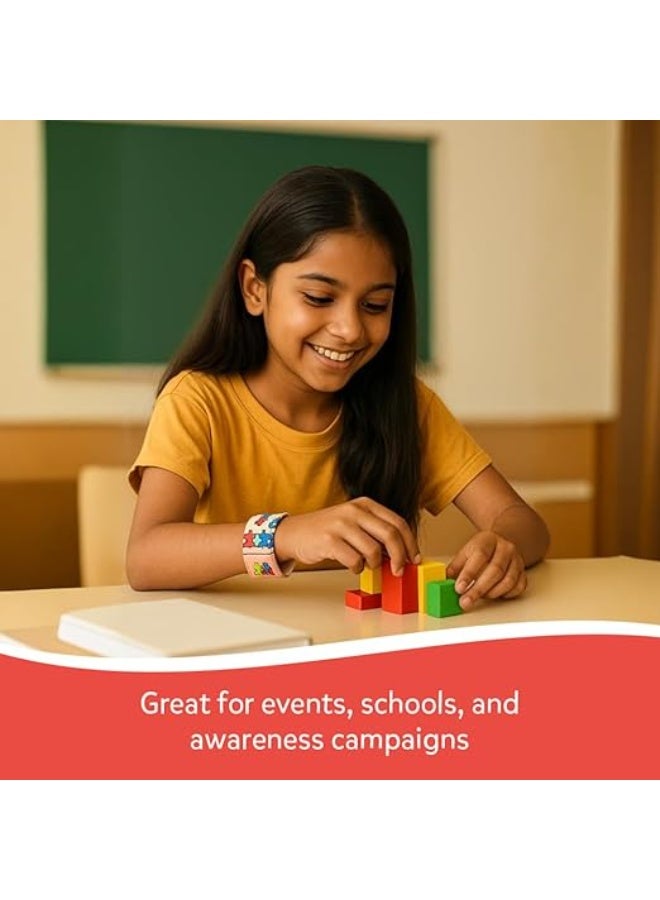 abley's Autism Awareness Support Bracelet, Colorful Puzzle Pattern, Elastic Fabric Band, Sensory Friendly (Rainbow Love with Heart) - Image 4